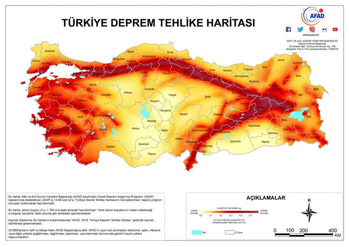 Türkiye seismic hazard map (AFAD)